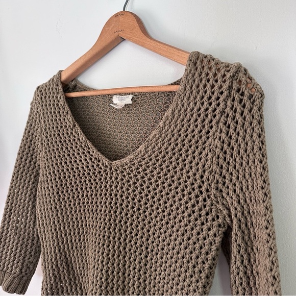 Lands End CanvasOlive Army Green V-Neck Open Knit Sweater Size Medium - Picture 6 of 8